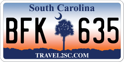 SC license plate BFK635