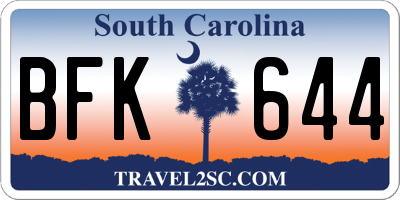 SC license plate BFK644