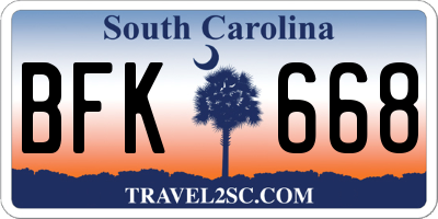 SC license plate BFK668