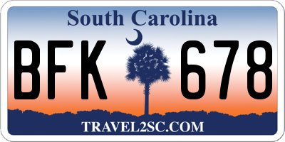 SC license plate BFK678