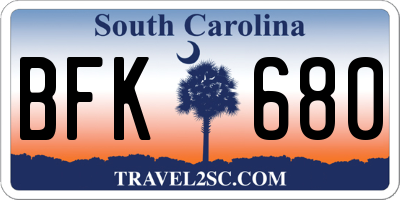 SC license plate BFK680
