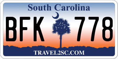 SC license plate BFK778