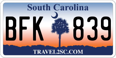 SC license plate BFK839