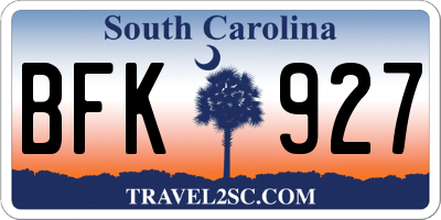 SC license plate BFK927