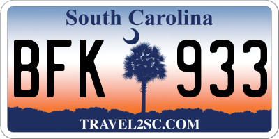 SC license plate BFK933
