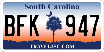 SC license plate BFK947