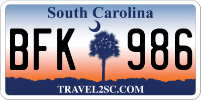 SC license plate BFK986