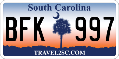 SC license plate BFK997