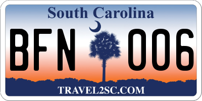 SC license plate BFN006