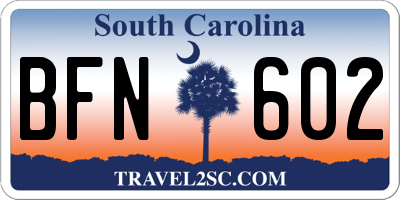 SC license plate BFN602