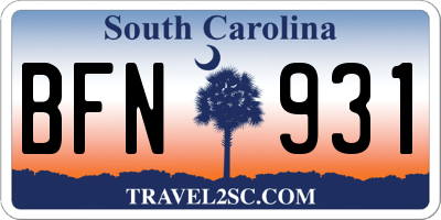 SC license plate BFN931