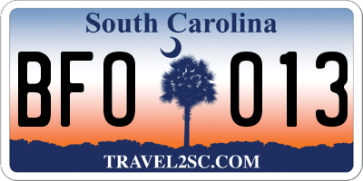 SC license plate BFO013