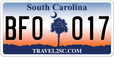 SC license plate BFO017