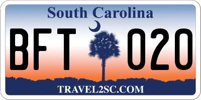 SC license plate BFT020