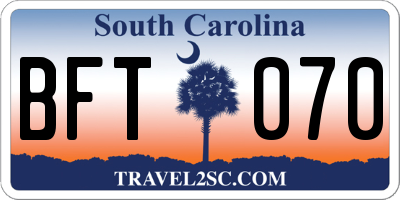 SC license plate BFT070