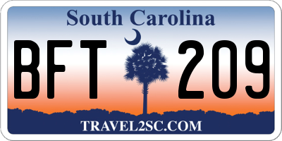 SC license plate BFT209