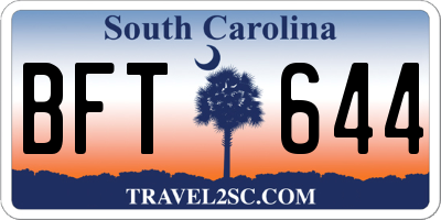 SC license plate BFT644