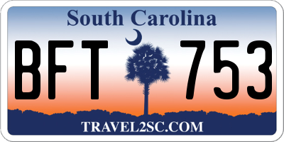 SC license plate BFT753