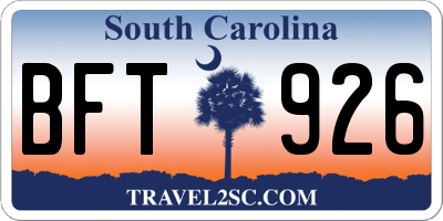 SC license plate BFT926