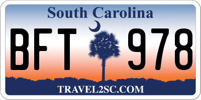 SC license plate BFT978