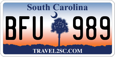 SC license plate BFU989