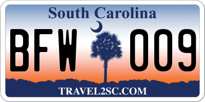 SC license plate BFW009