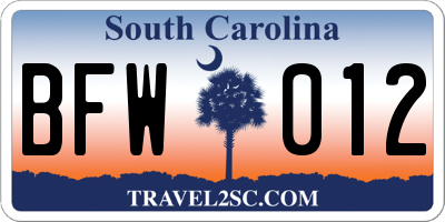 SC license plate BFW012