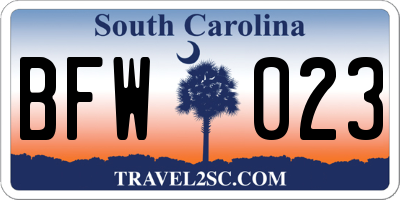 SC license plate BFW023