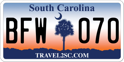 SC license plate BFW070