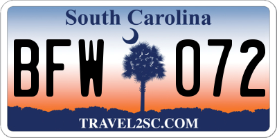 SC license plate BFW072