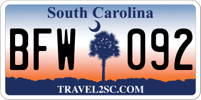 SC license plate BFW092