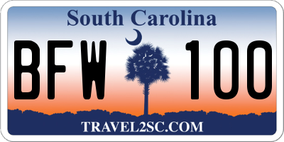 SC license plate BFW100