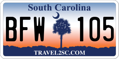 SC license plate BFW105