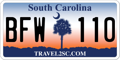SC license plate BFW110