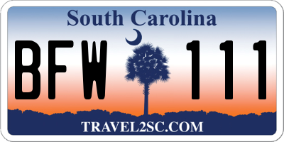SC license plate BFW111