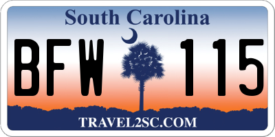 SC license plate BFW115