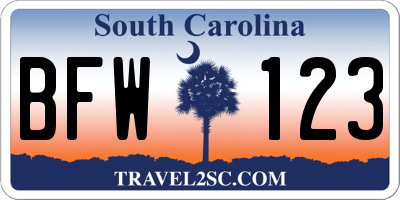 SC license plate BFW123