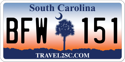 SC license plate BFW151