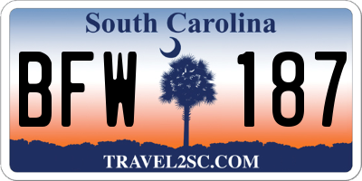 SC license plate BFW187