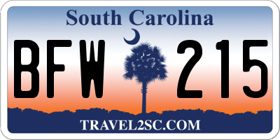 SC license plate BFW215