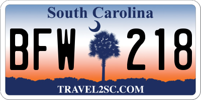 SC license plate BFW218