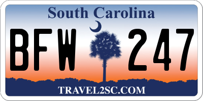 SC license plate BFW247
