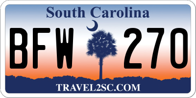 SC license plate BFW270