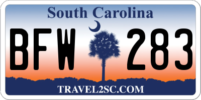 SC license plate BFW283