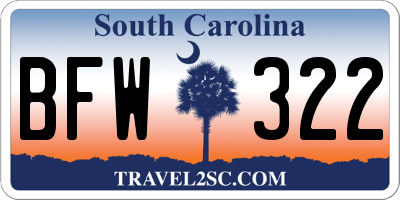 SC license plate BFW322