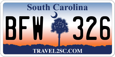 SC license plate BFW326