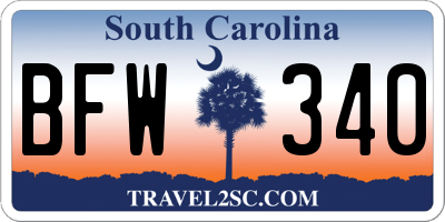 SC license plate BFW340