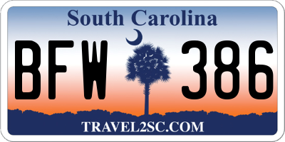 SC license plate BFW386
