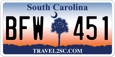 SC license plate BFW451