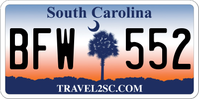 SC license plate BFW552